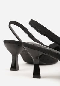 Renee - Czarne Sandały Slingback na Kaczuszce Zdobione Aplikacją z Kokardą Tenianee. Okazja: na co dzień. Zapięcie: pasek. Kolor: czarny. Materiał: jeans. Wzór: aplikacja. Obcas: na szpilce. Styl: casual #9