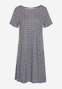 Born2be - Granatowa Wiskozowa Sukienka w Mozaikowy Wzór o Rozkloszowanym Kroju Faellina. Kolor: niebieski. Materiał: wiskoza. Sezon: lato #7