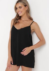 Born2be - Czarny Top z Tkaniny Plumeti z Koronkową Tasiemką Nojmara. Kolor: czarny. Materiał: koronka, tkanina. Sezon: lato. Styl: wizytowy, klasyczny #3