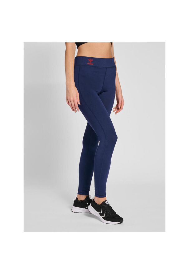 Damskie pełne legginsy Hummel q4 Hw. Kolor: niebieski. Wzór: jodełka, nadruk