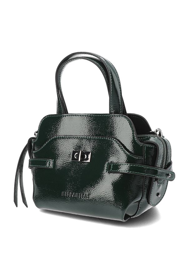Zielony Elegancki Kuferek Damski Hispanitas. Kolor: zielony. Wzór: paski. Materiał: skórzane. Styl: elegancki. Rodzaj torebki: na ramię
