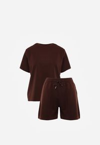 Born2be - Brązowy Letni Komplet z Bawełny i Wiskozy T-shirt i Szorty Celinai. Kolor: brązowy. Materiał: wiskoza, bawełna #5