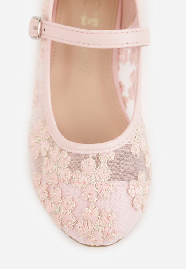 Born2be - Różowe Siateczkowe Balerinki z Paskiem z Klamerką i Haftowanymi Kwiatami Erolea. Okazja: na co dzień, na uczelnię. Zapięcie: pasek. Kolor: różowy. Materiał: jeans. Wzór: kwiaty, haft. Styl: casual