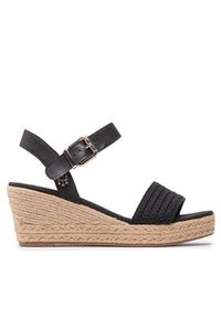 TOMMY HILFIGER - Tommy Hilfiger Espadryle Th Textured Low Wedge Sandal FW0FW06555 Czarny. Kolor: czarny. Materiał: materiał #7