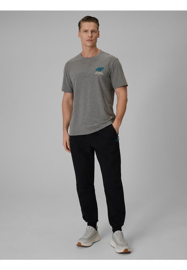 4f - 4F T-shirt regular gładki męski - szary L. Okazja: na spacer, na co dzień. Kolor: szary. Materiał: jeans, materiał, dresówka. Wzór: gładki. Styl: casual, klasyczny