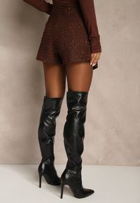 Renee - Brązowe Cekinowe Spódnico-Szorty z Wełną Fedalia. Okazja: na imprezę. Kolor: brązowy. Materiał: wełna. Wzór: aplikacja #5