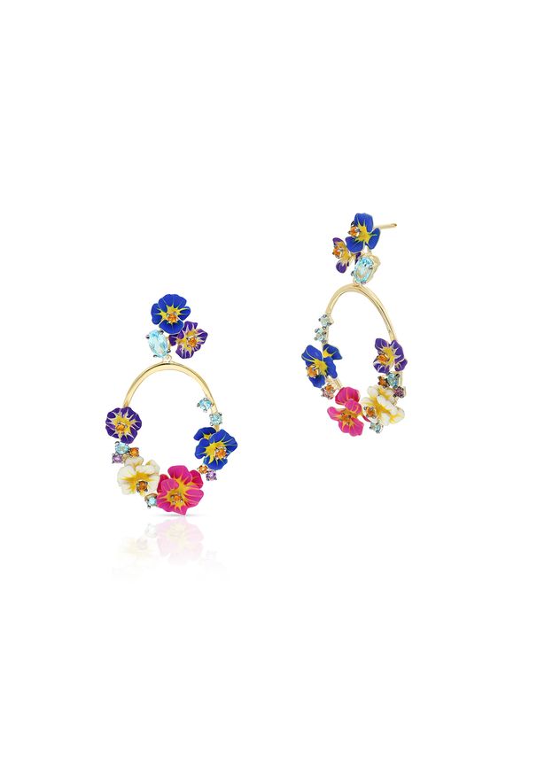 W.KRUK - Kolczyki złote Kwiaty Nocy. Materiał: złote. Kolor: złoty. Wzór: kwiaty. Kamień szlachetny: topaz, cytryn, ametyst, granat