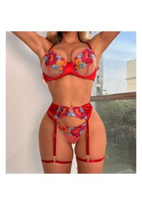 Intica - Komplet bielizny z kwiatowym haftem na specjalne okazje Banu. Kolor: różowy. Materiał: materiał. Wzór: kwiaty, haft #6