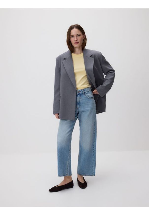 Reserved - T-shirt z bawełny merceryzowanej - żółty. Kolor: żółty. Materiał: bawełna