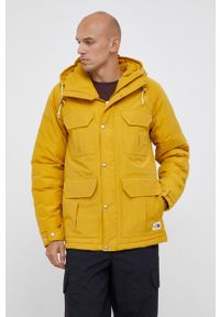 The North Face Kurtka męska kolor żółty zimowa. Okazja: na co dzień. Kolor: żółty. Materiał: włókno, materiał. Długość rękawa: raglanowy rękaw. Sezon: zima. Styl: casual