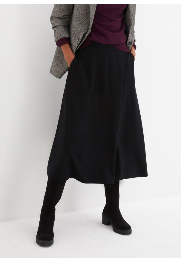 bonprix - Spódnica midi z materiału punto di roma. Kolor: czarny. Materiał: wiskoza, materiał