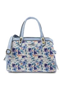 Torebka damska Laura Vita, usztywniona forma z kwiatowym motywem, wykonana z połączenia materiałów o zróżnicowanej fakturze, z wygodnymi uchwytami do. Kolor: niebieski. Wzór: kwiaty. Styl: casual, elegancki. Rodzaj torebki: na ramię #6