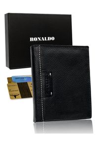 Portfel męski skórzany Ronaldo N4 TP-RON czarny. Kolor: czarny. Materiał: skóra