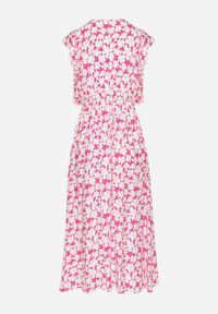 Born2be - Fuksjowa Bawełniana Sukienka w Kwiatki o Rozkloszowanym Kroju z Gumką Alanilia. Okazja: na co dzień. Typ kołnierza: dekolt w kształcie V. Kolor: różowy. Wzór: kwiaty. Typ sukienki: rozkloszowane. Materiał: bawełna. Długość rękawa: krótki rękaw. Sezon: wiosna, lato. Styl: casual, elegancki #5