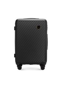Wittchen - Średnia walizka z ABS-u w ukośne paski czarna. Kolor: czarny. Materiał: guma. Wzór: paski. Styl: elegancki