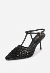 Renee - Czarne Eleganckie Szpilki na Szpilce z Siateczkowym Noskiem z Koralikami Riosira. Zapięcie: pasek. Kolor: czarny. Obcas: na szpilce. Styl: elegancki #2