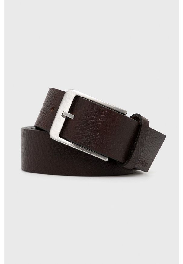 Calvin Klein pasek skórzany kolor brązowy. Kolor: brązowy. Materiał: skóra