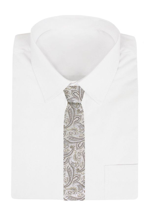 Męski Krawat - Chattier - Kolor Śmietankowy z Wzorem Paisley. Kolor: wielokolorowy, brązowy, beżowy. Materiał: tkanina. Wzór: paisley. Styl: elegancki, klasyczny, wizytowy