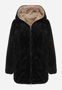 Born2be - Ciemnobeżowa Pikowana Kurtka Dwustronna z Kapturem i Futerkiem Rinaresa. Okazja: na co dzień. Typ kołnierza: kaptur. Kolor: beżowy. Materiał: futro. Styl: elegancki, casual #7