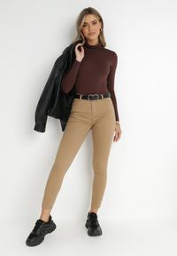 Born2be - Beżowe Spodnie Skinny Commins. Kolor: beżowy. Materiał: tkanina. Długość: długie. Wzór: jednolity. Styl: elegancki #6