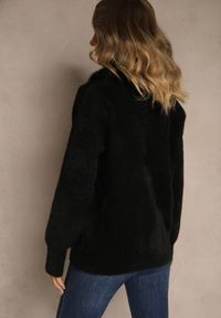 Renee - Czarny Zasuwany Kardigan z Wełną z Futerkowym Kołnierzem Asiste. Okazja: na co dzień. Kolor: czarny. Materiał: wełna. Wzór: aplikacja. Styl: casual