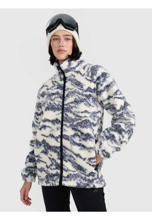 4f - 4F Polar sherpa oversize ze stójką uniseks - beżowy XXL. Typ kołnierza: kołnierzyk stójkowy. Kolor: beżowy. Materiał: polar. Długość rękawa: raglanowy rękaw