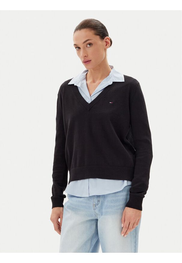 Tommy Jeans Sweter Essential DW0DW19888 Czarny Regular Fit. Kolor: czarny. Materiał: bawełna
