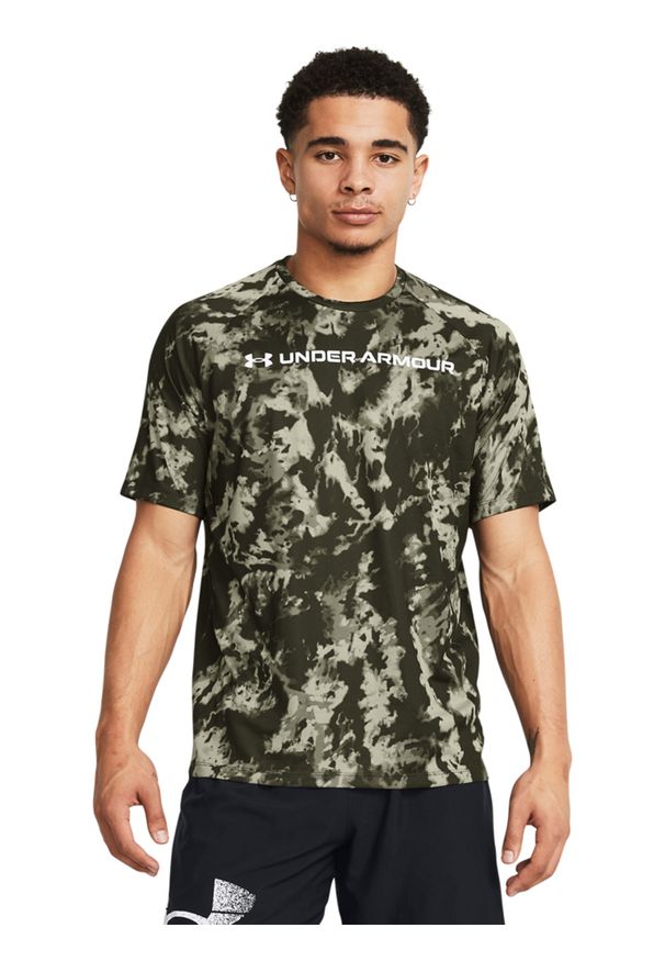 Koszulka treningowa męska Under Armour UA Tech Abc Camo Ss - khaki. Kolor: brązowy, wielokolorowy, oliwkowy. Materiał: materiał, tkanina, poliester