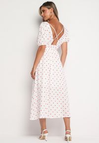Born2be - Biała Rozkloszowana Sukienka z Odkrytymi Plecami i Gumką w Talii Vendrea. Okazja: na spacer. Typ kołnierza: dekolt w kształcie V. Kolor: biały. Materiał: bawełna. Długość rękawa: krótki rękaw. Sezon: lato. Styl: wizytowy, elegancki #7