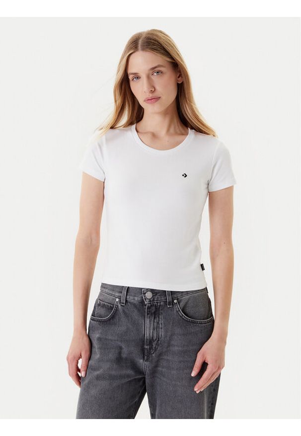 Converse T-Shirt 10027252-A01 Biały Slim Fit. Kolor: biały. Materiał: bawełna