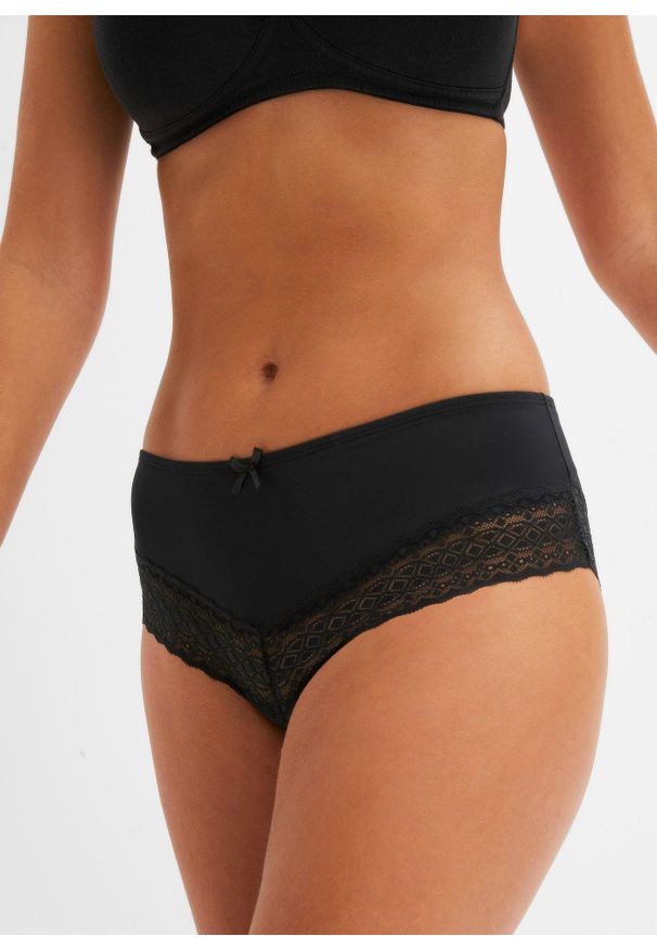 bonprix - Figi panty z mikrofibry (3 pary). Kolor: czarny. Materiał: mikrofibra