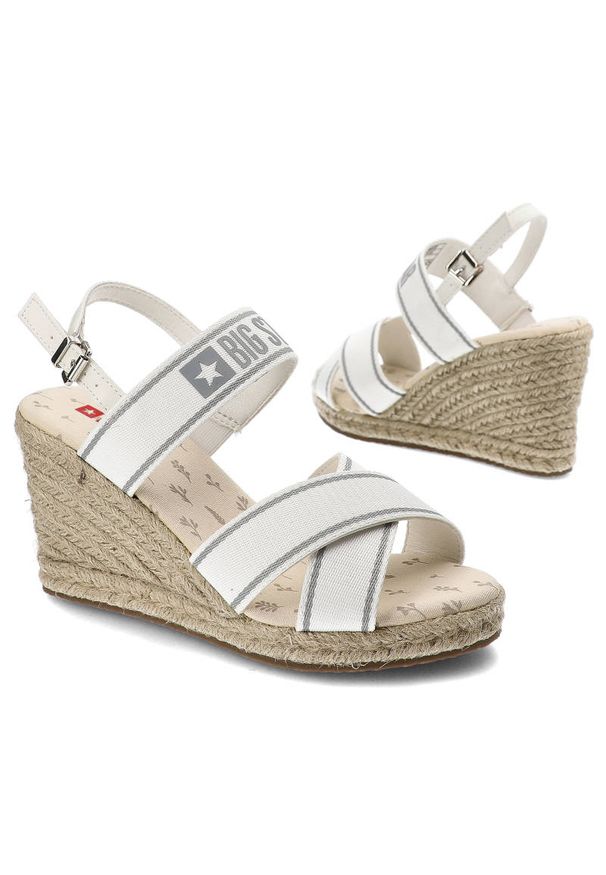 Big-Star - Białe Sandały Big Star Stylowe Espadryle Damskie. Kolor: biały. Materiał: materiał. Szerokość cholewki: normalna. Styl: elegancki
