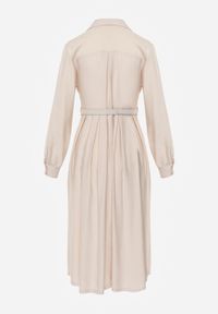 Born2be - Beżowa Wiskozowa Sukienka Koszulowa z Paskiem Andranassa. Okazja: na co dzień. Kolor: beżowy. Materiał: wiskoza. Wzór: aplikacja. Typ sukienki: koszulowe. Styl: casual, elegancki #5