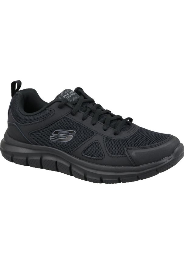 skechers - Buty do biegania męskie Skechers Trackscloric. Zapięcie: sznurówki. Kolor: czarny. Materiał: materiał, syntetyk, tkanina. Szerokość cholewki: normalna. Sport: turystyka piesza