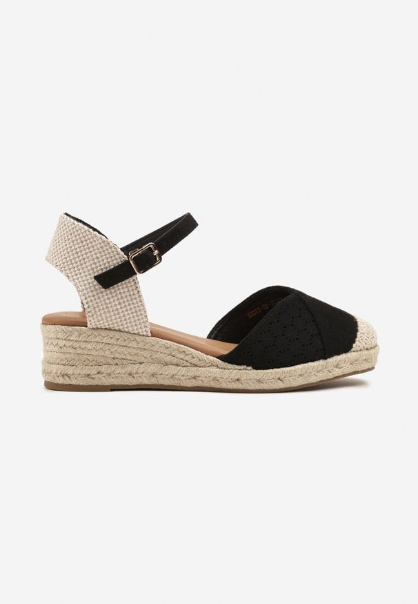 Born2be - Czarne Sandały Vices na Koturnie z Plecionką Eranethia. Okazja: na co dzień. Zapięcie: sprzączka. Kolor: czarny. Materiał: jeans. Obcas: na koturnie. Styl: boho, elegancki, casual