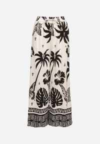 Born2be - Czarno-Beżowe Spodnie z Tropikalnym Wzorem i Szerokimi Nogawkami Emivelli. Okazja: na co dzień. Kolor: czarny. Styl: elegancki, casual #4