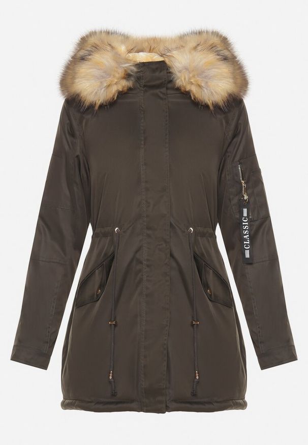 Born2be - Zielono-Beżowa Kurtka Parka z Futerkowym Odpinanym Zdobieniem przy Kapturze Inellae. Okazja: na co dzień. Kolor: zielony. Materiał: dzianina, jeans, futro. Wzór: aplikacja. Styl: casual, klasyczny, elegancki