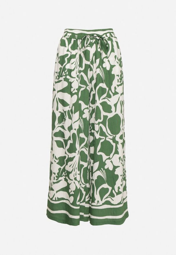 Born2be - Zielone Szerokie Spodnie z Wysokim Stanem w Kwiatowy Wzór Tolirida. Okazja: na co dzień. Stan: podwyższony. Kolor: zielony. Wzór: kwiaty. Styl: casual, elegancki