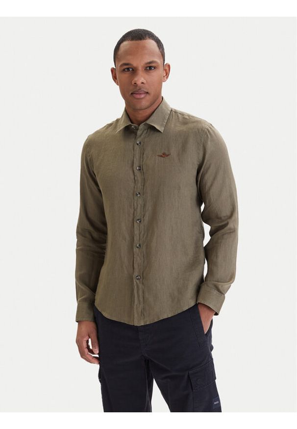Aeronautica Militare Koszula 261CA1321UCT03089 Zielony Regular Fit. Kolor: zielony. Materiał: len