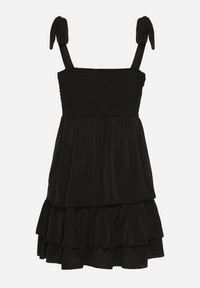 Born2be - Czarna Rustykalna Sukienka o Taliowanym Kroju z Wiązaniem i Falbanami Finkio. Okazja: na co dzień. Kolor: czarny. Długość rękawa: na ramiączkach. Wzór: aplikacja. Styl: casual, elegancki #5