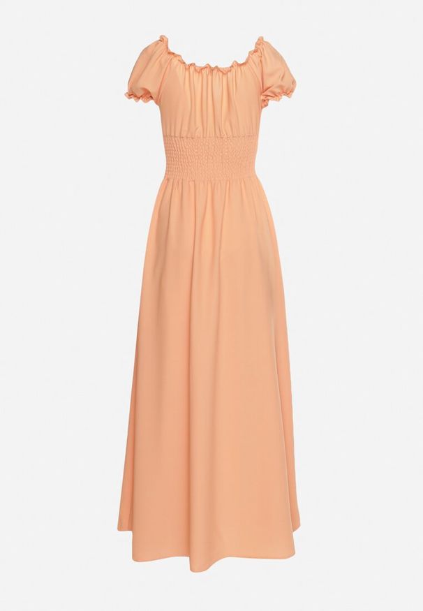 Born2be - Pomarańczowa Wiskozowa Sukienka z Gumką w Pasie i Trójkątnym Dekoltem Quneri. Okazja: na randkę, na imprezę, na spacer. Kolor: pomarańczowy. Materiał: wiskoza. Typ sukienki: sportowe. Styl: elegancki, sportowy