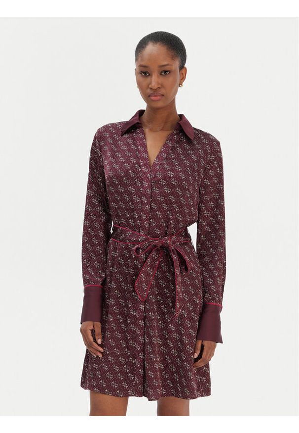 Guess Sukienka koszulowa W6RK90 WF1T2 Bordowy Regular Fit. Kolor: czerwony. Materiał: syntetyk. Typ sukienki: koszulowe