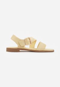Born2be - Żółte Płaskie Sandały z Asymetrycznym Paskiem i Dużą Klamrą Zellova. Okazja: na co dzień. Zapięcie: klamry. Kolor: żółty. Materiał: zamsz, koronka. Styl: casual, elegancki #7