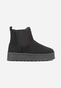 Born2be - Czarne Śniegowce na Grubej Podeszwie w Stylu Sztybletów Avrenna. Okazja: na co dzień. Kolor: czarny. Materiał: jeans. Styl: casual, klasyczny #6