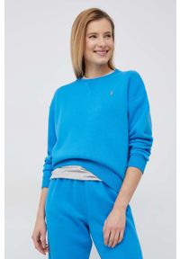 Polo Ralph Lauren bluza damska kolor niebieski gładka. Typ kołnierza: polo. Kolor: niebieski. Wzór: gładki