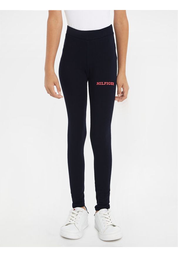 TOMMY HILFIGER - Tommy Hilfiger Legginsy Monotype KG0KG07880 M Granatowy Slim Fit. Kolor: niebieski. Materiał: bawełna