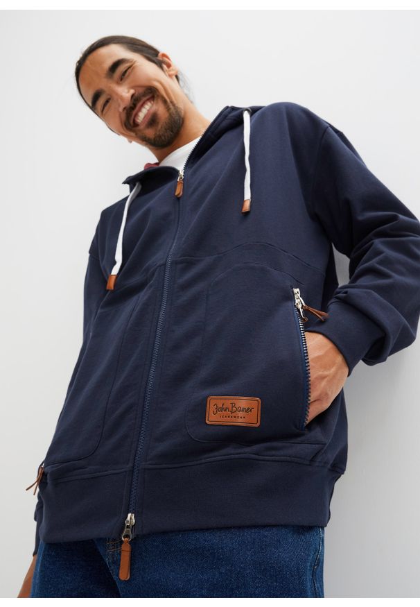 bonprix - Bluza rozpinana z kapturem, Loose Fit. Typ kołnierza: kaptur. Kolor: niebieski