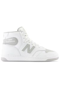 Buty New Balance BB480SCD - białe. Okazja: na co dzień. Kolor: biały. Materiał: materiał, syntetyk, skóra. Szerokość cholewki: normalna. Sport: turystyka piesza