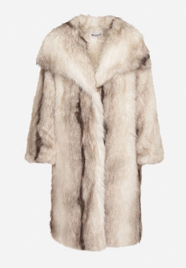 Born2be - Biały Płaszcz Futro z Szerokim Kołnierzem i Kieszeniami Ezinda. Okazja: do pracy, na co dzień, na spotkanie biznesowe. Typ kołnierza: golf. Kolor: biały. Materiał: futro. Styl: elegancki, biznesowy, klasyczny, casual