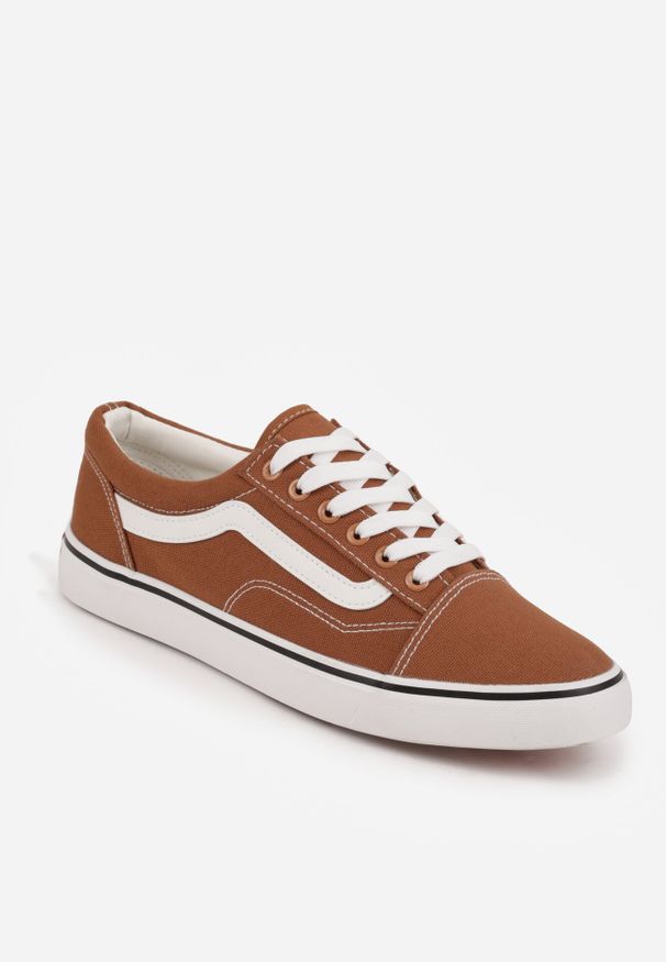 Born2be - Brązowe Trampki w Klasycznym Stylu z Ozdobnymi Przeszyciami Mirasena. Okazja: na co dzień. Kolor: brązowy. Materiał: jeans. Szerokość cholewki: normalna. Styl: klasyczny